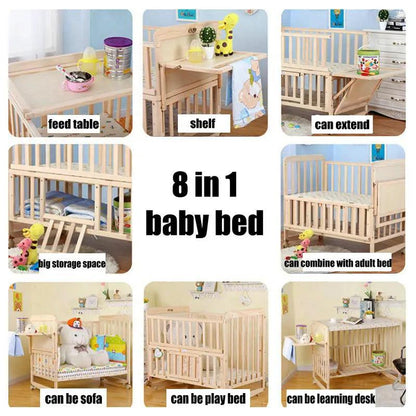 8 in1 Wood Baby Bed With Shelf extended Baby Crib - Buy Cheaply Furniture