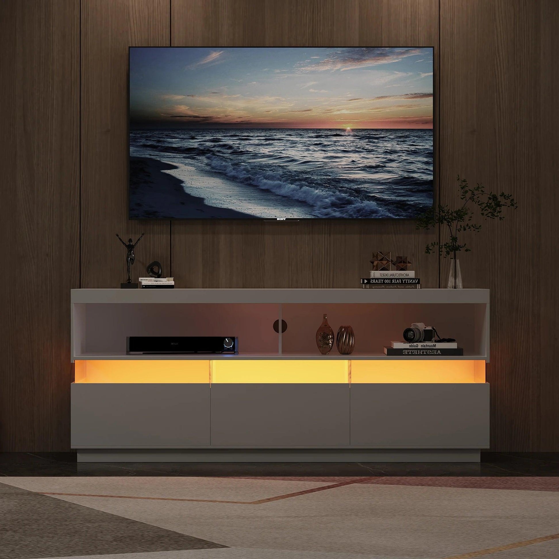 Two-Tier TV Cabinet 147×61×36.5cm ,16 Colors With LED Lighting ,4 Flashing modes and brightness modes,TV stand,White - Buy Cheaply Furniture