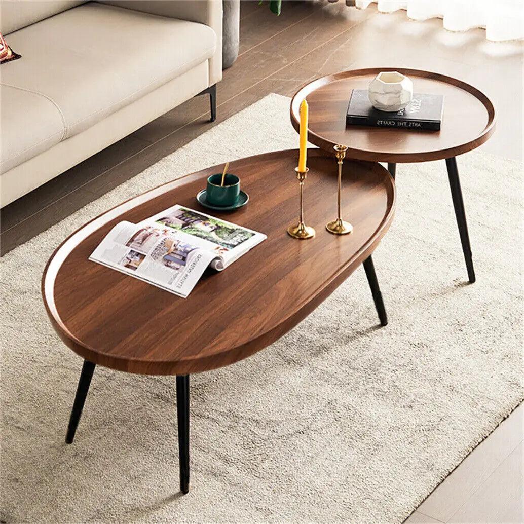 LUVODI Irregular Living Room Coffee Table Set Small Drop-shaped Solid Wooden Sofa Side End Table 2-in1 with Triangle Legs - Buy Cheaply Furniture