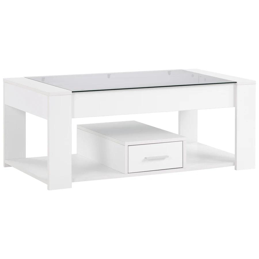 Living room coffee table with glass top, lockers and storage space, white 100 x 50 x 40cm - Buy Cheaply Furniture