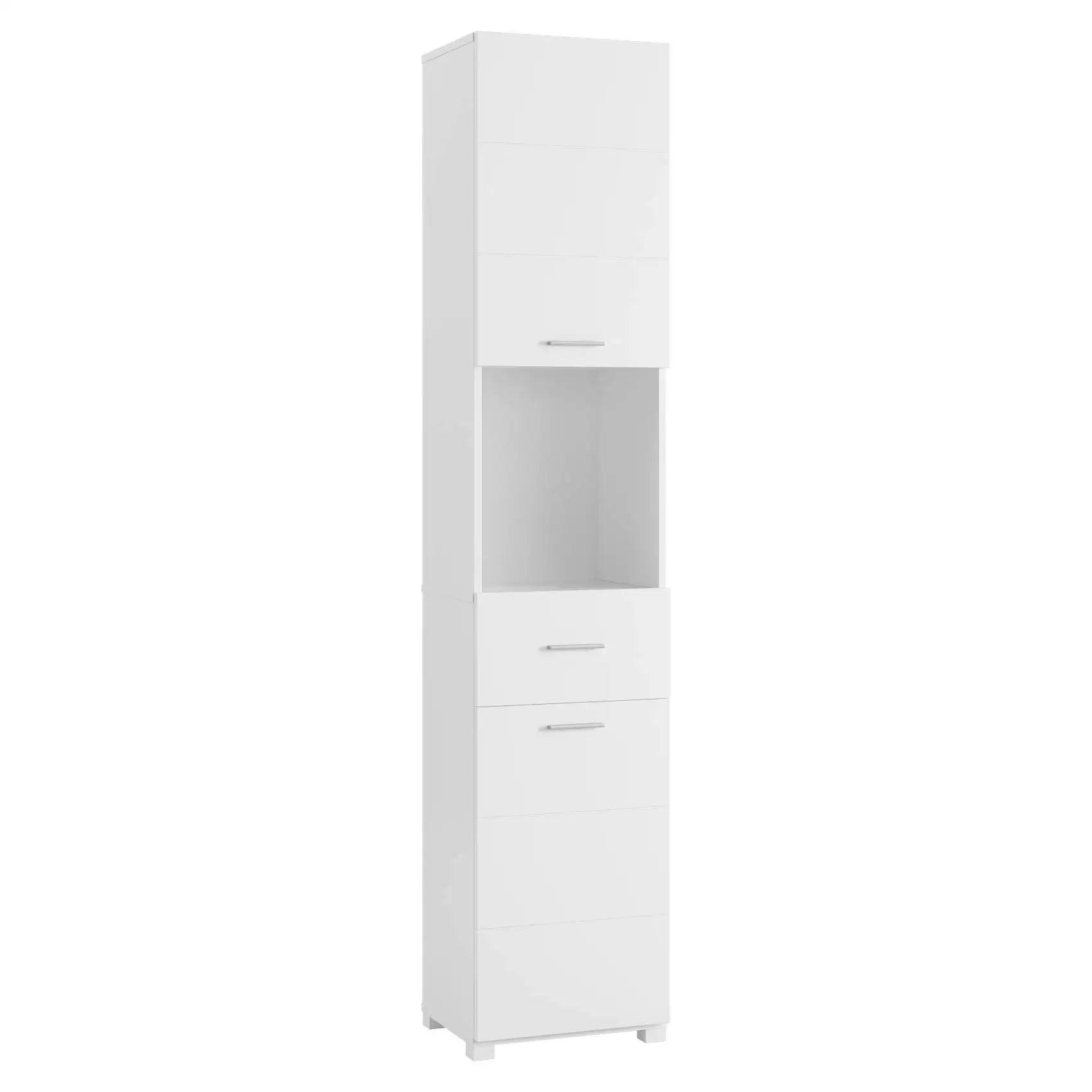 Getone Tall Bathroom Cabinet, Bathroom Storage Unit, Freestanding Cupboard, Slim Tallboy with Drawer and 2 Doors, White Wooden 37x30x180cm - Buy Cheaply Furniture