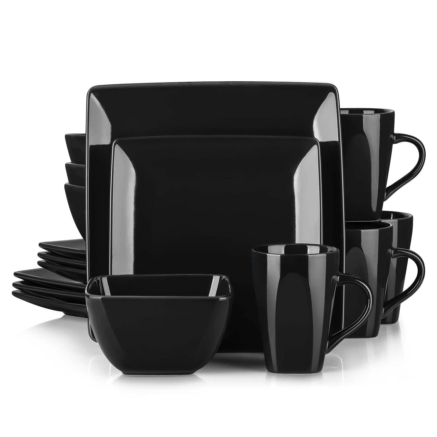 Vancasso SOHO 16/32/48-Piece Black Ceramic Porcelain Square Dinnerware Set with Dinner Plate,Dessert Plate,Bowl,240ml Mug Set - Buy Cheaply Furniture