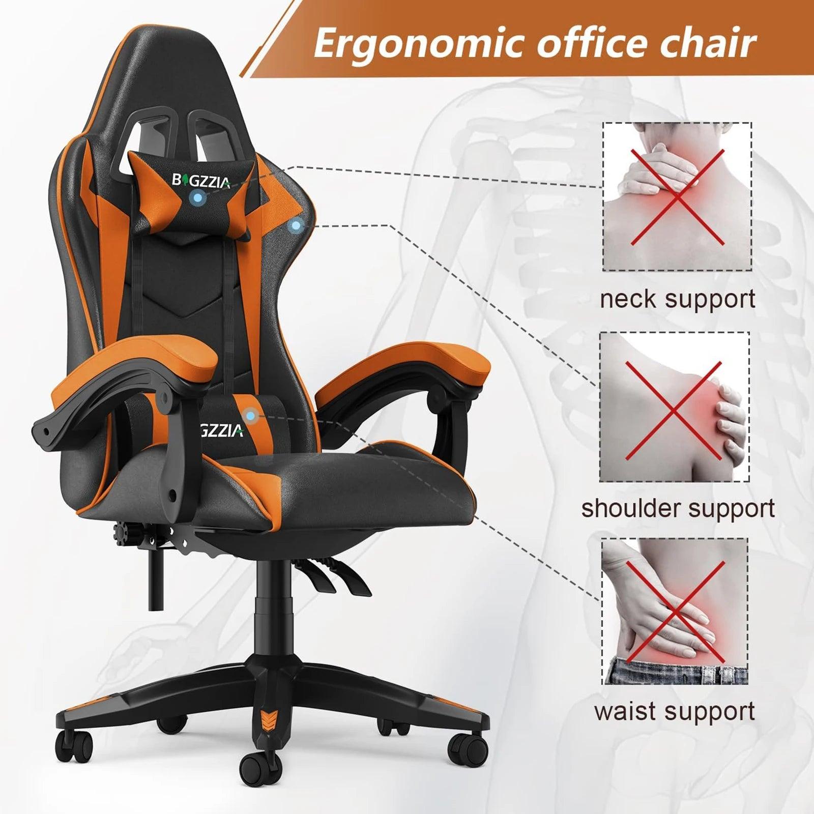 Bigzzia Ergonomic Gaming Chair Gamer Chairs with Lumbar Cushion Headrest, Height-Adjustable Computer Office Chair for Home - Buy Cheaply Furniture