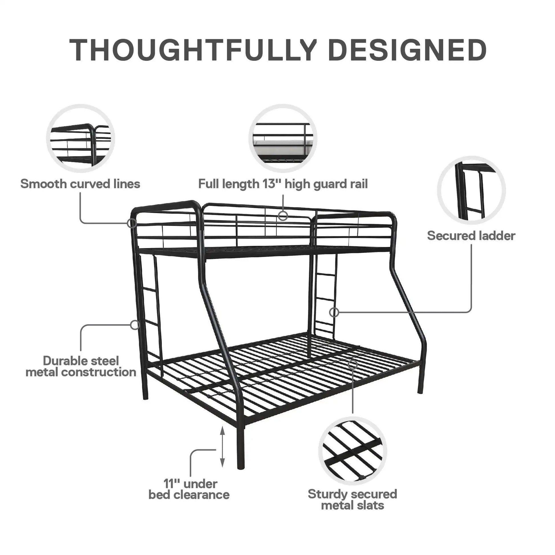 Dusty Twin over Full Metal Bunk Bed with Secured Ladders Black - Buy Cheaply Furniture