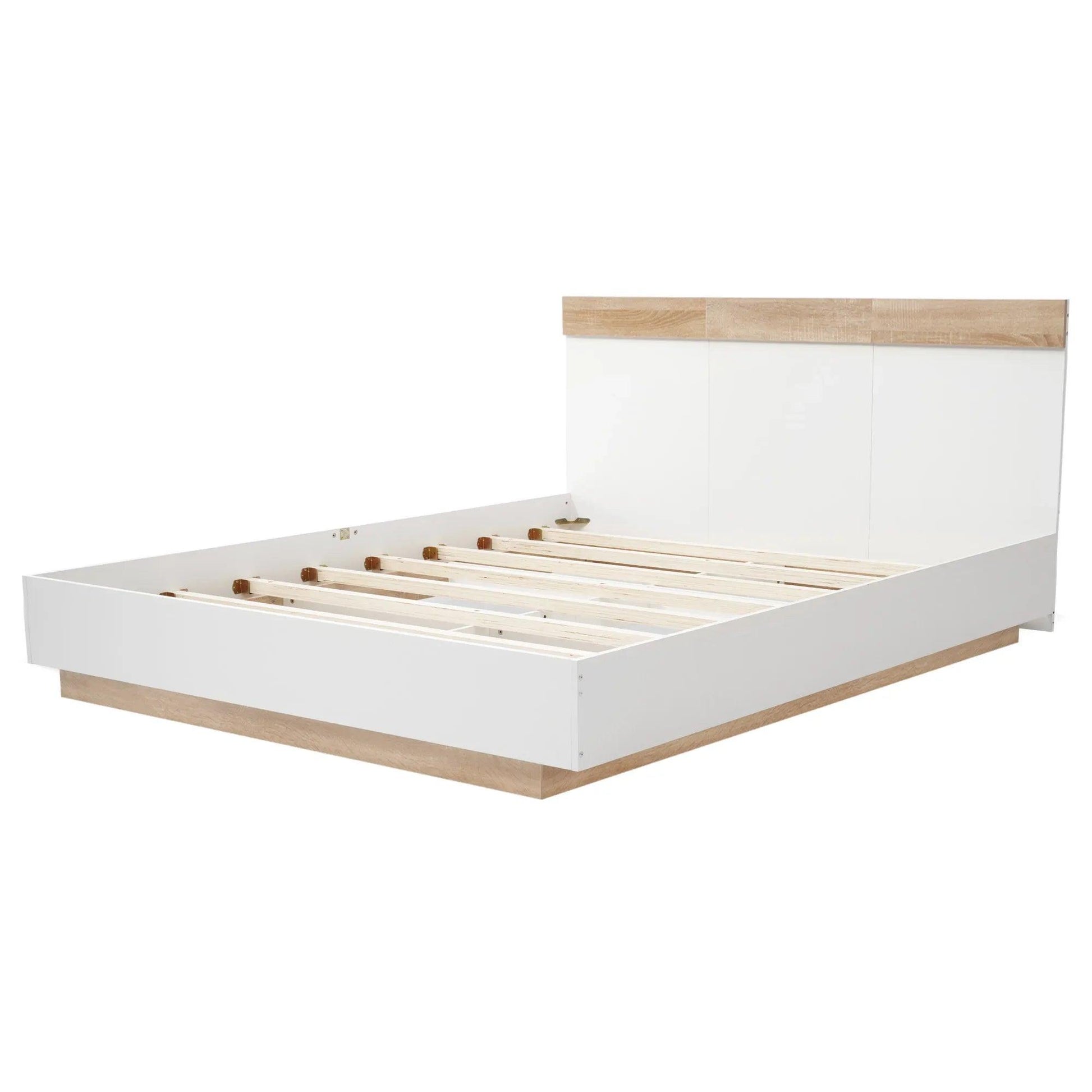 VSOGA Double Wooden Bed 160*200cm With Headboard, Made Of Bed Base And Slatted Frame, Sonoma Oak/white (mattress Not Included) - Buy Cheaply Furniture