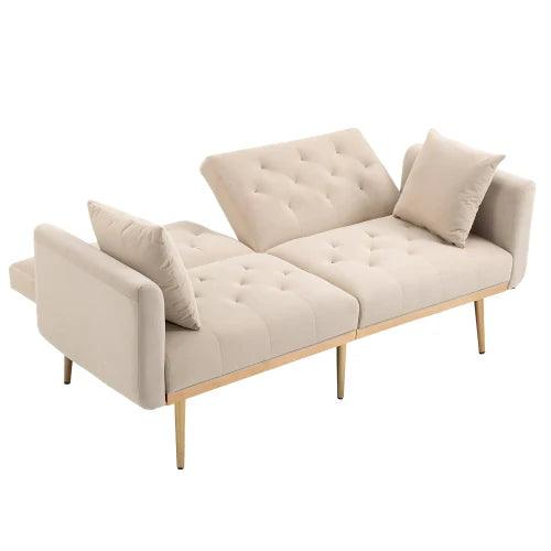 3-seater sofa in soft velvet, convertible into a 3-way adjustable sofa bed, sturdy metal feet, suitable for living room, bedroom - Buy Cheaply Furniture