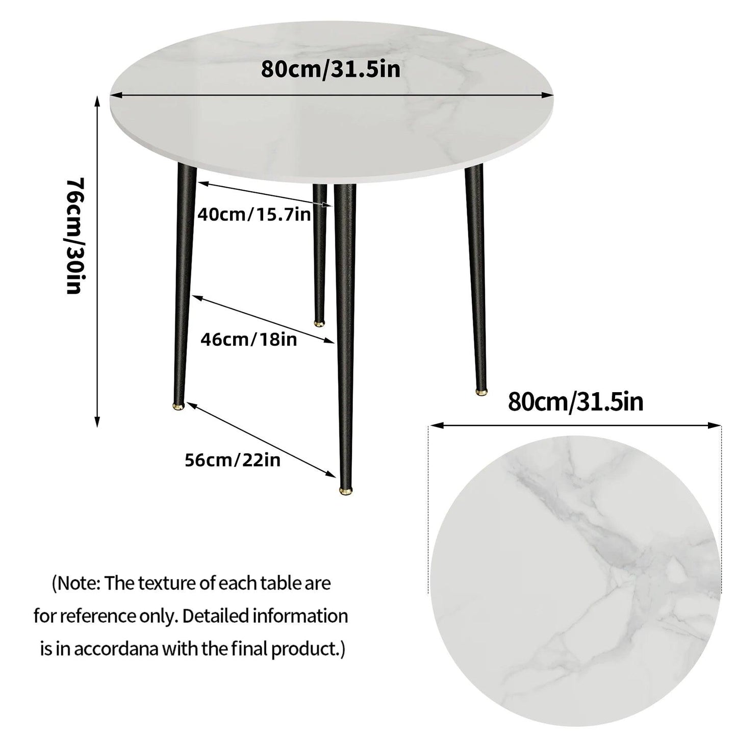 Modern Round Kitchen Dining Table Marble Top 80cm Diameter Linving Dining Room Restaurant Island Table for 4 Seat - Buy Cheaply Furniture