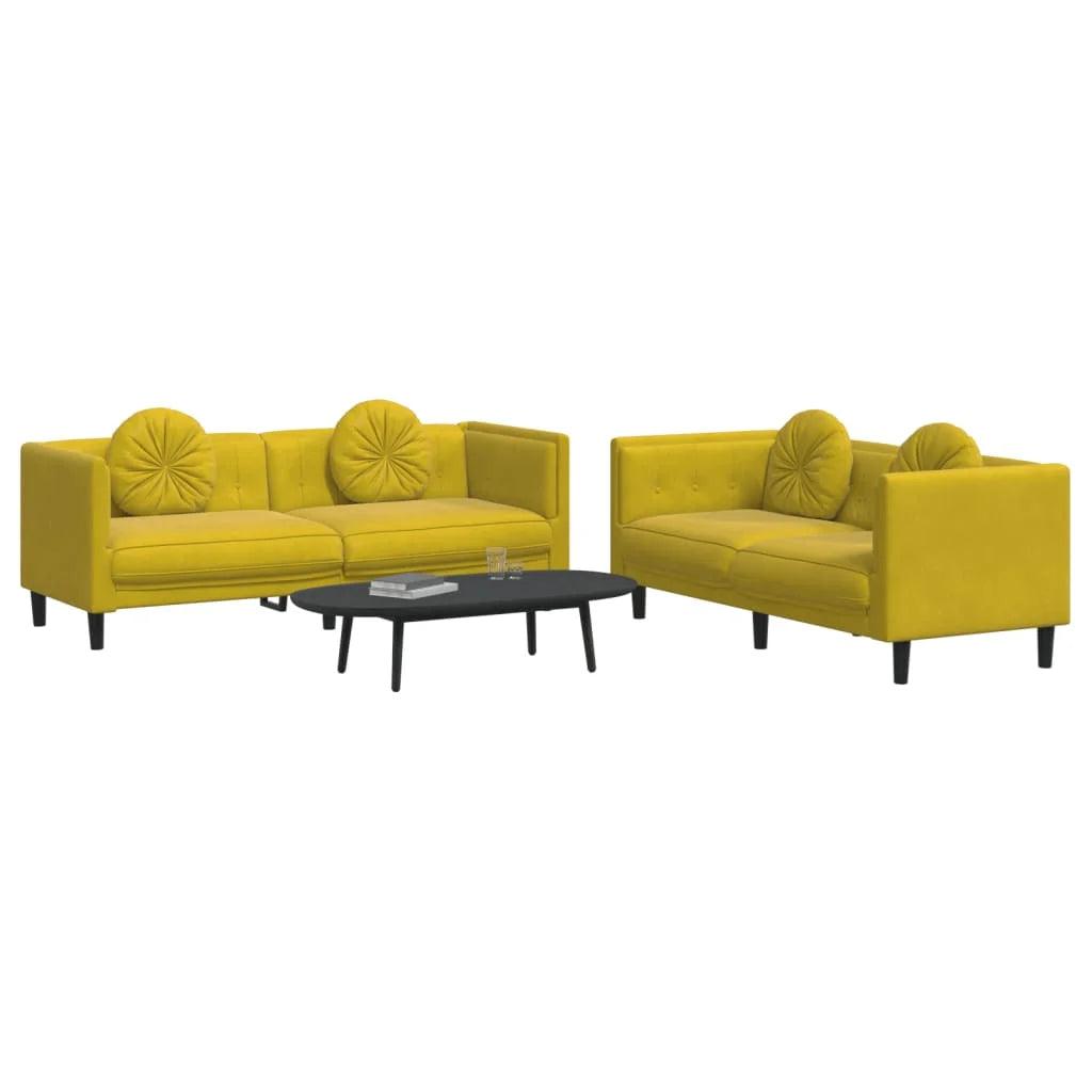 2-piece sofa set with yellow velvet cushion 1 x 2 seater sofa +1 x 3-seater sofa - Buy Cheaply Furniture