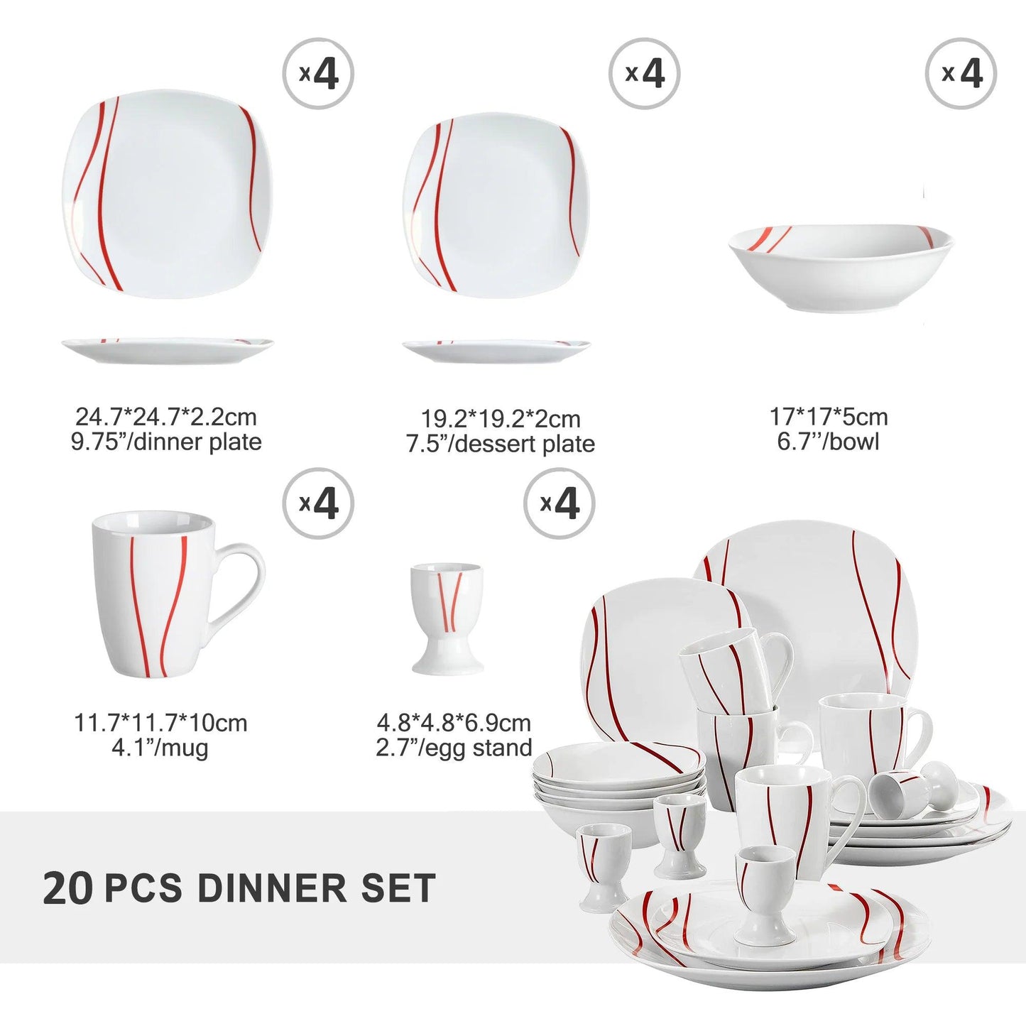 MALACASA FELISA 18/20/30/36/60 Piece White Porcelain Dinner Set with Cup,Saucer Dessert Soup Dinner Plate Tableware Set - Buy Cheaply Furniture