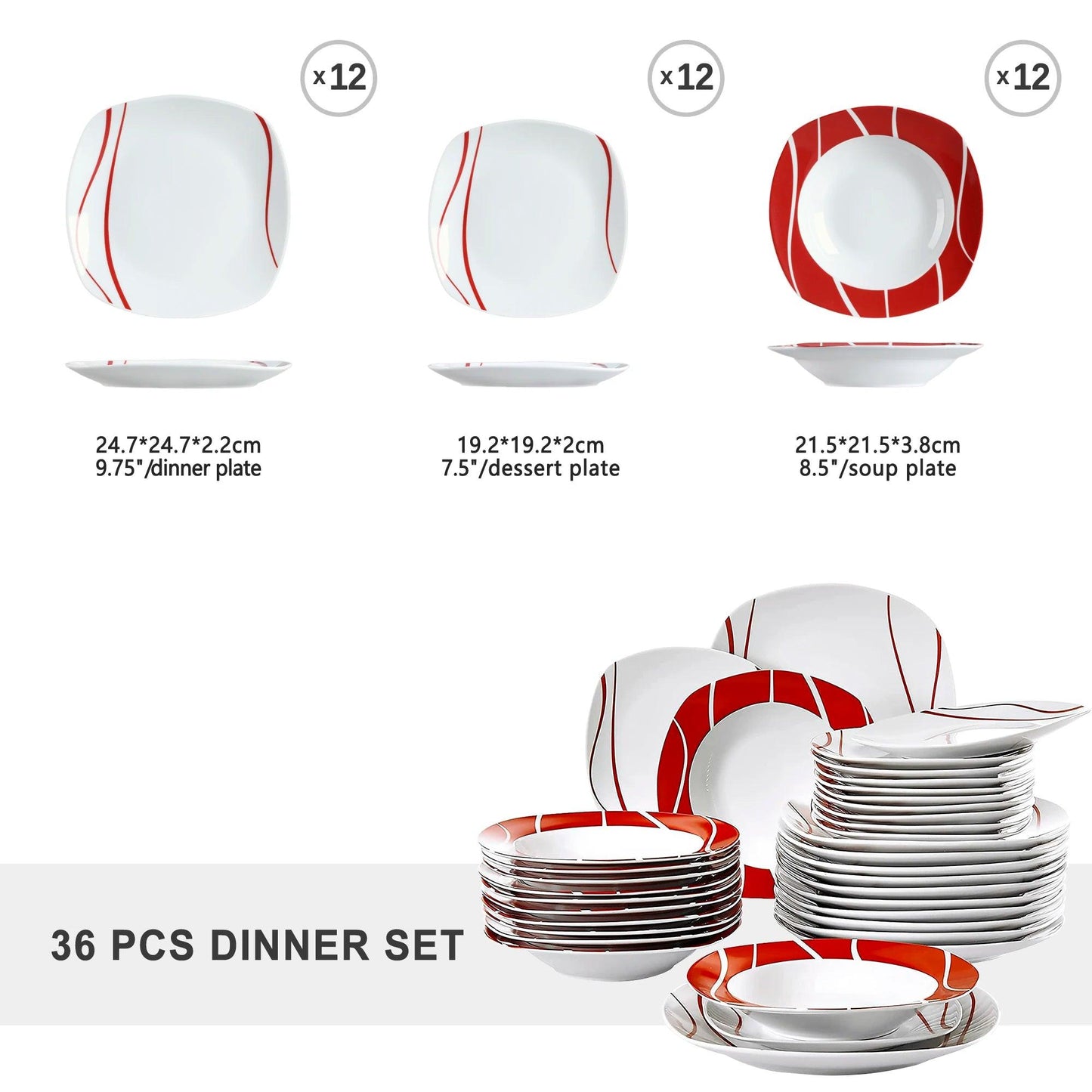 MALACASA FELISA 18/20/30/36/60 Piece White Porcelain Dinner Set with Cup,Saucer Dessert Soup Dinner Plate Tableware Set - Buy Cheaply Furniture