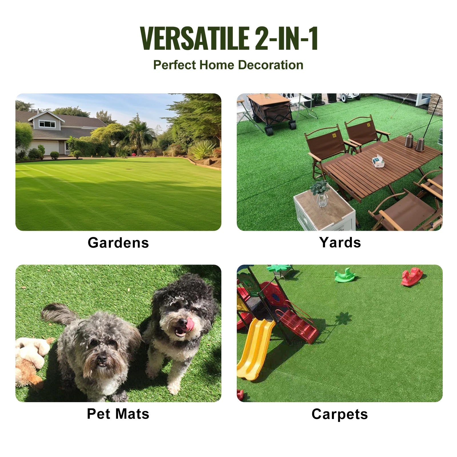 VEVOR Artifical Grass Rug Green Turf 1.38/1.57" Fake Door Mat Outdoor Patio Lawn Decoration Easy to Clean with Drainage Holes - Buy Cheaply Furniture