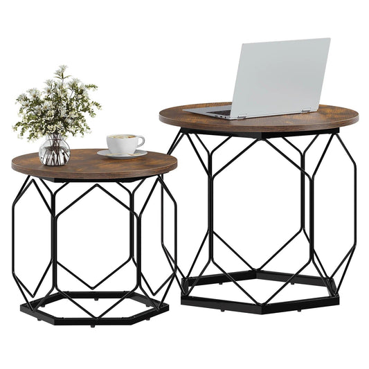 WOLTU 2PCS/Set Coffee Table Sofa Side Round Table with Hollow Metal Frame Storage Space for Living Room Bedroom Bedside Table - Buy Cheaply Furniture