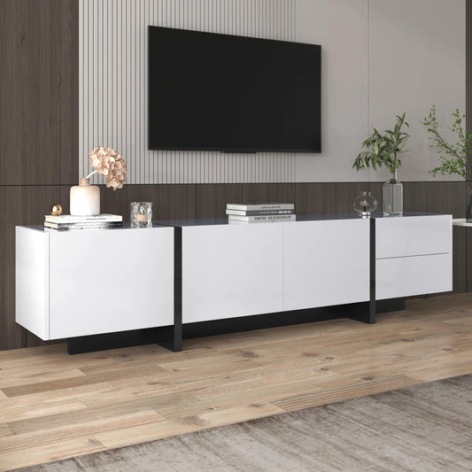 High Gloss White Black Color-Blocked Legs TV Wardrobe Lowboard Panel Drawers Shelves Simple Line Design - Buy Cheaply Furniture