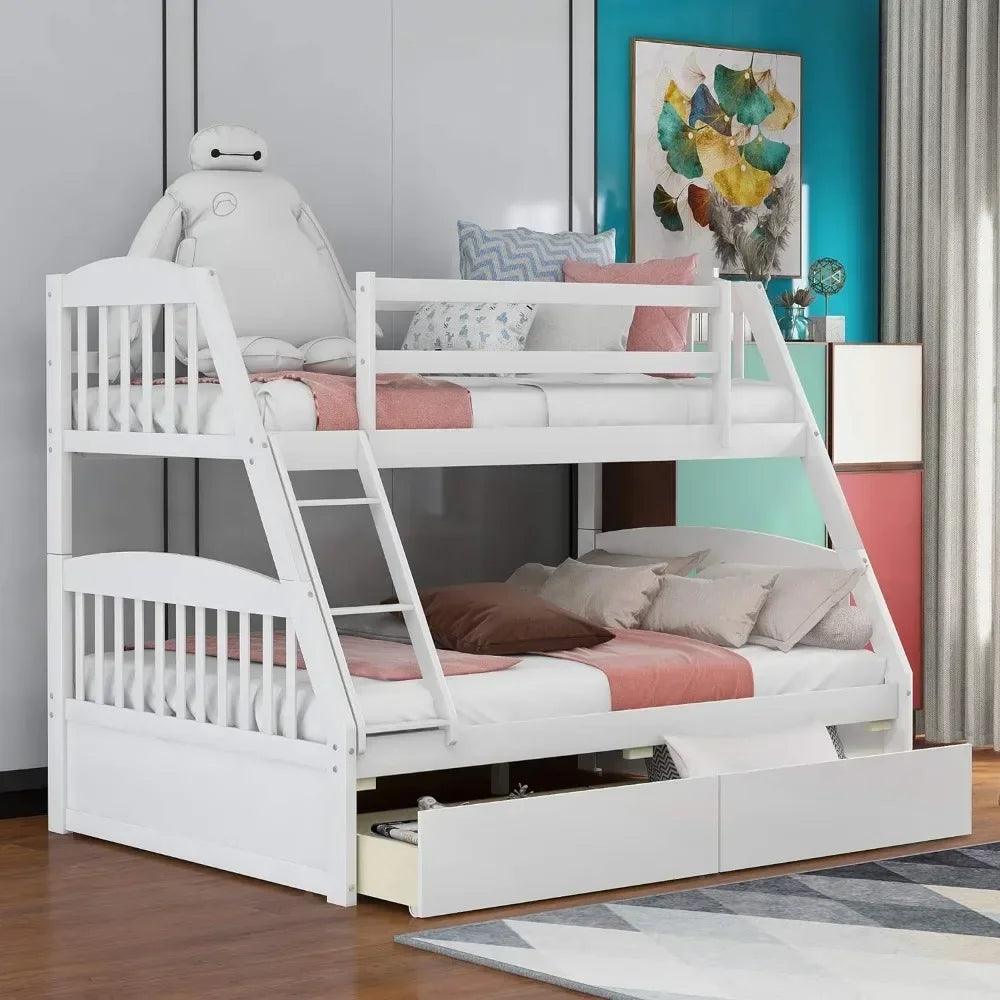 Solid Wood Twin Over Full Bunk Bed with Two Storage Drawer - Buy Cheaply Furniture