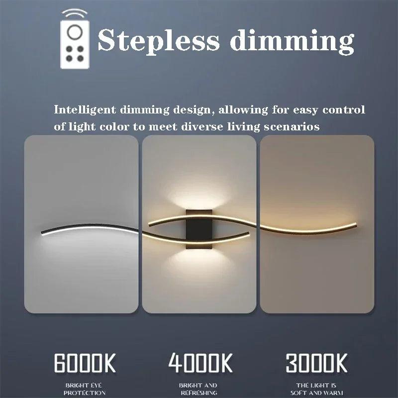 Modern LED Strip Wall Lamp Double Curve Remote Control Light Bedside Decor Black Gold Wall Sconces Living Room Bedroom Led Fixtu - Buy Cheaply Furniture