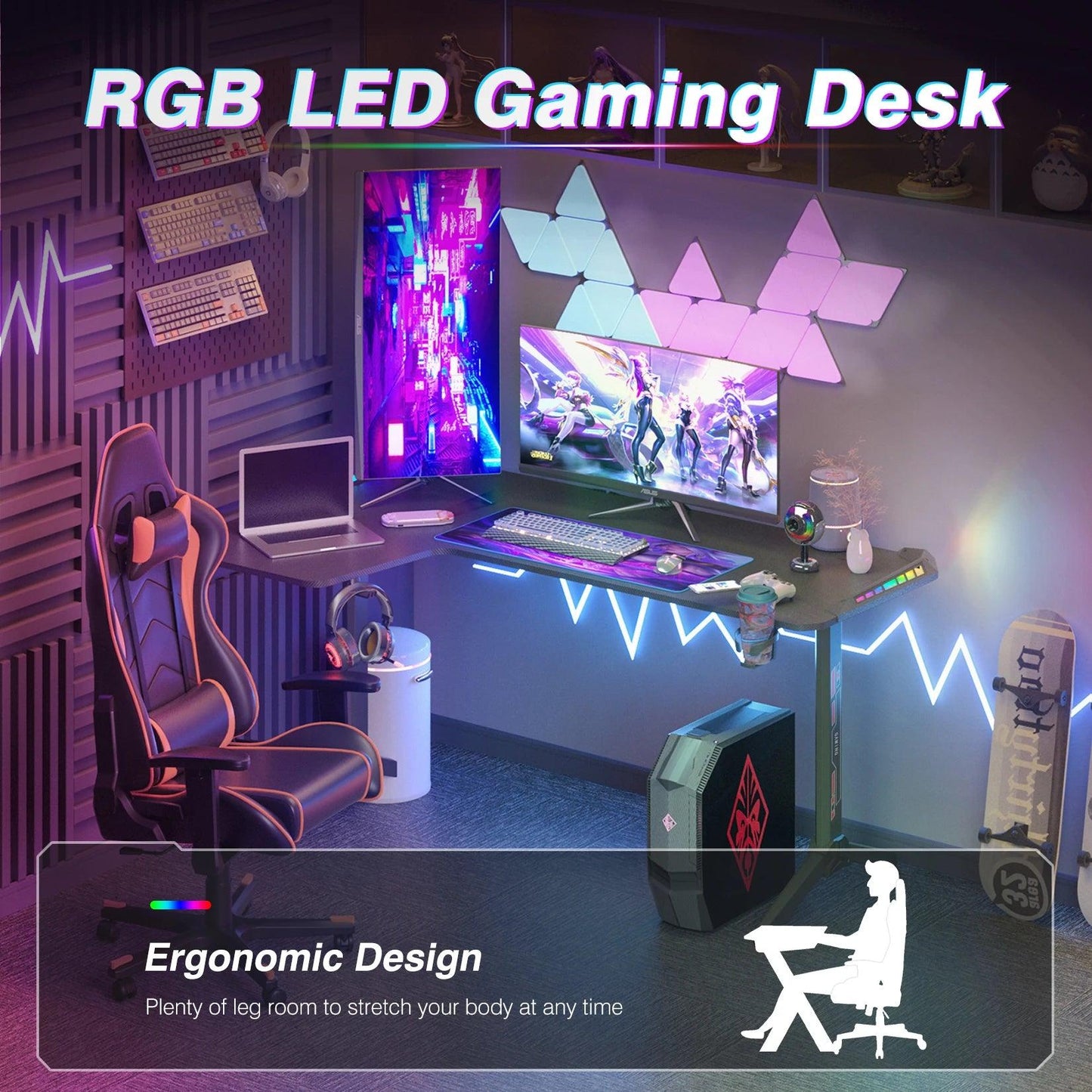 Large Standing Desk L Shaped, 60 Inch Gaming Desk, Rising Sit Stand Up Corner Desk with RGB LED Lights for Computer Home Office - Buy Cheaply Furniture