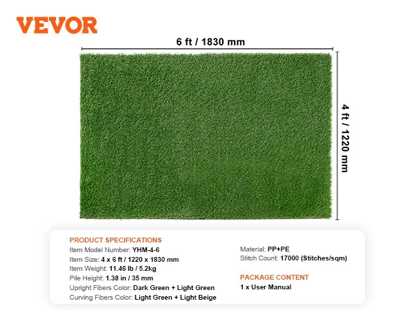 VEVOR Artifical Grass Rug Green Turf 1.38/1.57" Fake Door Mat Outdoor Patio Lawn Decoration Easy to Clean with Drainage Holes - Buy Cheaply Furniture