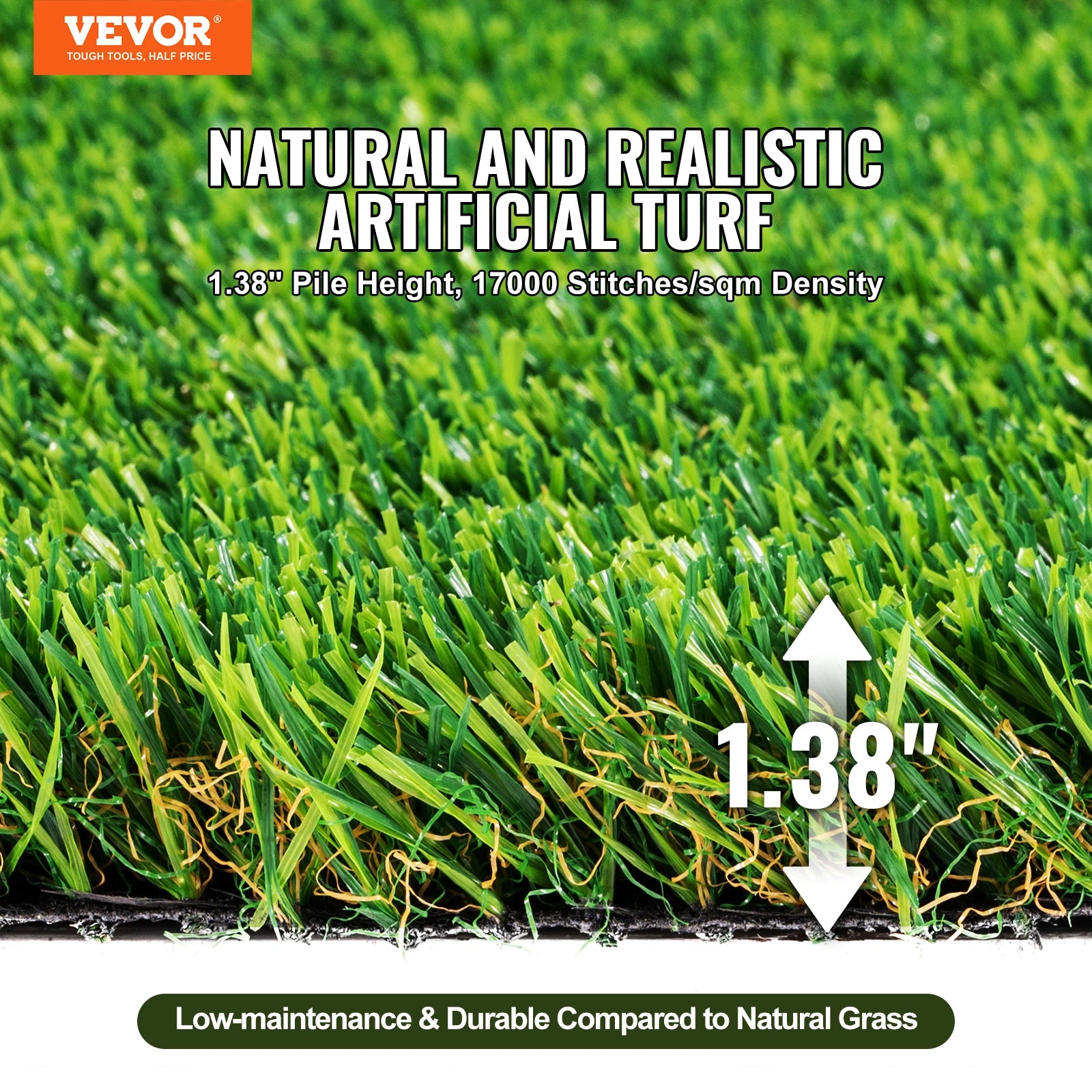 VEVOR Artifical Grass Rug Green Turf 1.38/1.57" Fake Door Mat Outdoor Patio Lawn Decoration Easy to Clean with Drainage Holes - Buy Cheaply Furniture