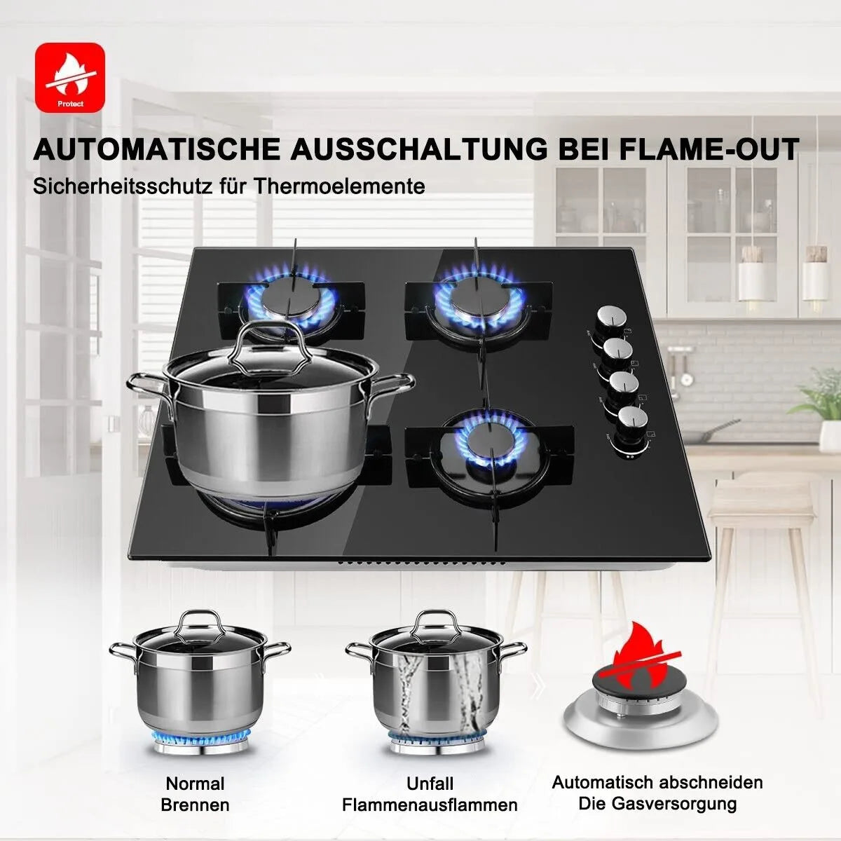 TopStrong 4 burner 60cm glass ceramic built-in stove natural gas propane gas hob - Buy Cheaply Furniture