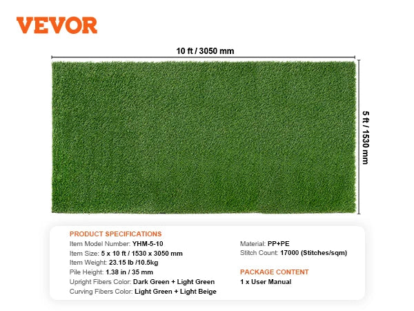 VEVOR Artifical Grass Rug Green Turf 1.38/1.57" Fake Door Mat Outdoor Patio Lawn Decoration Easy to Clean with Drainage Holes - Buy Cheaply Furniture