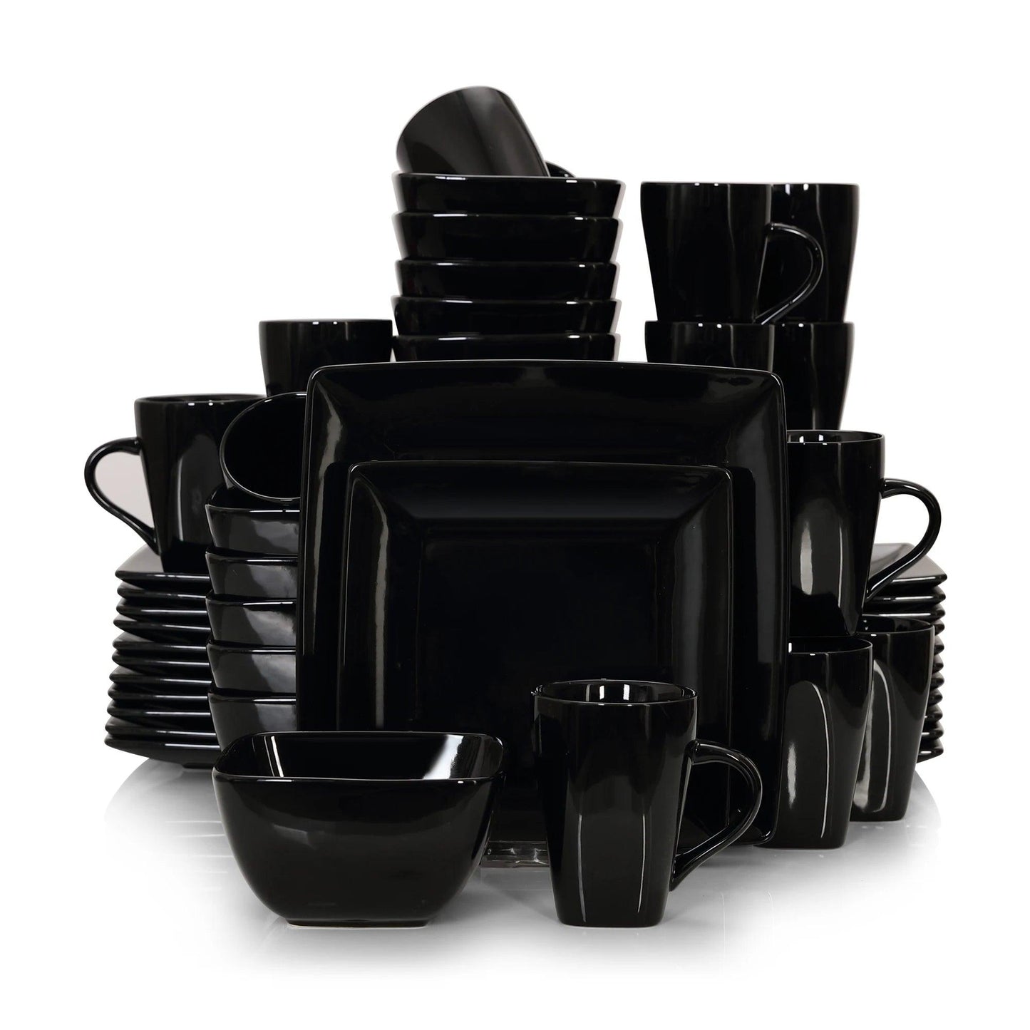 Vancasso SOHO 16/32/48-Piece Black Ceramic Porcelain Square Dinnerware Set with Dinner Plate,Dessert Plate,Bowl,240ml Mug Set - Buy Cheaply Furniture