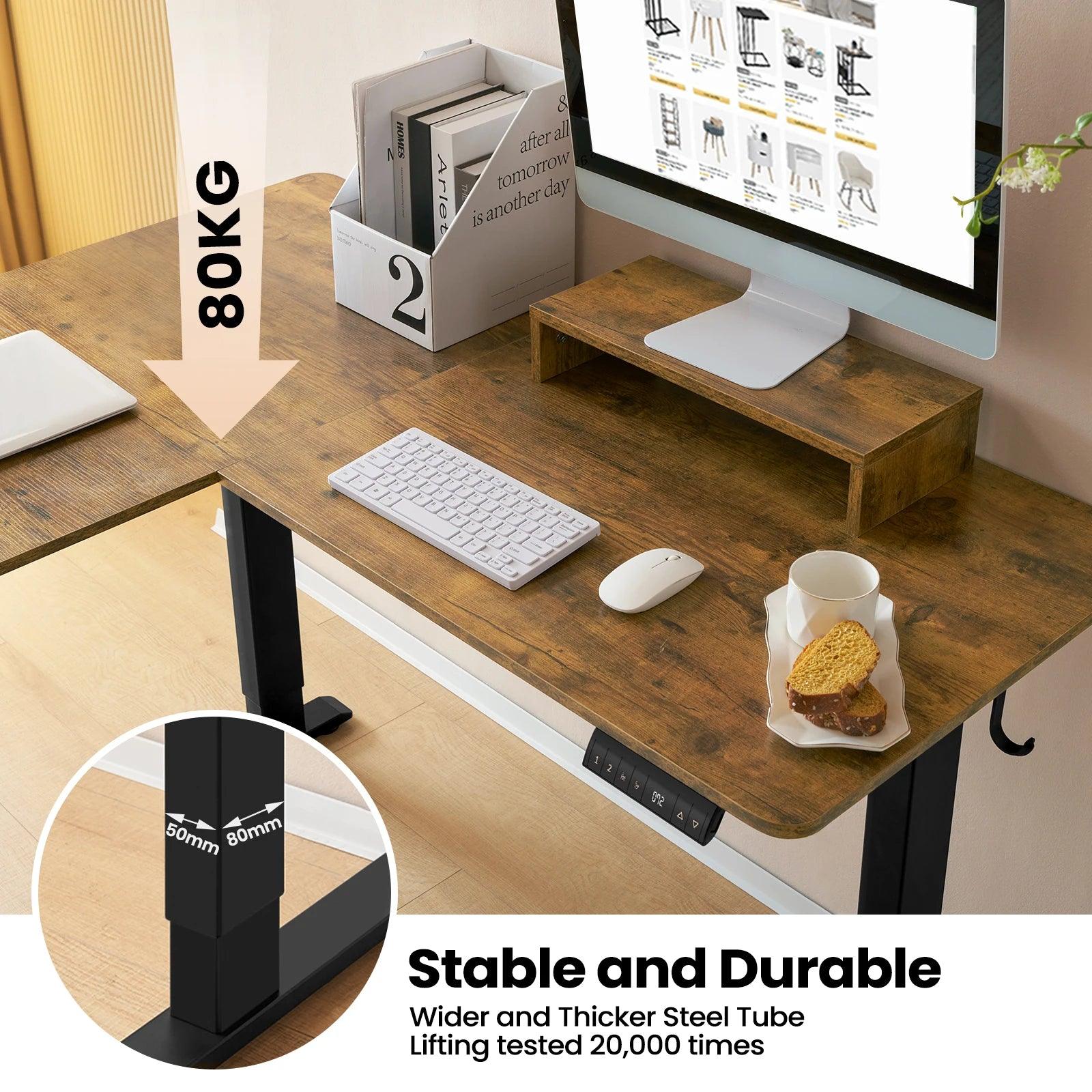 Electric L-shaped Sit Stand Desk Corner Table 140x120cm Height Adjustable Computer Desk with 4 Memory Controls Monitor Stand - Buy Cheaply Furniture