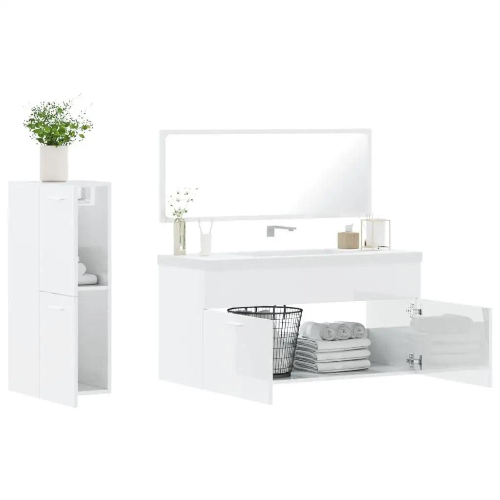 3-Piece High Gloss White Bathroom Furniture Set - Durable MDF Material - Buy Cheaply Furniture