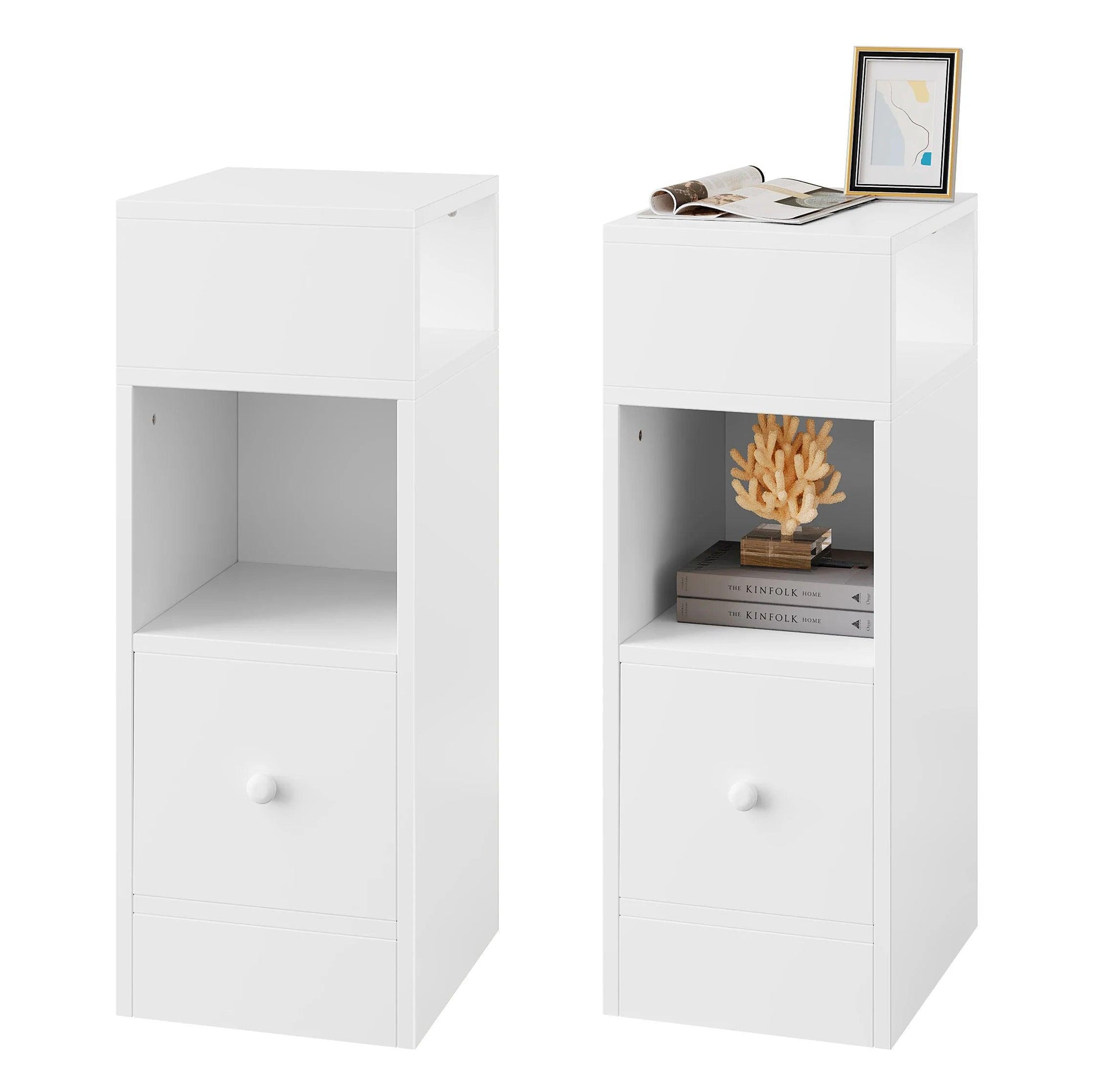 2pcs/set Narrow Bedside Table Chipboard Nightstand with 2 Open Compartments 1 Drawer storager for Bedroom Living Room Home Decor - Buy Cheaply Furniture