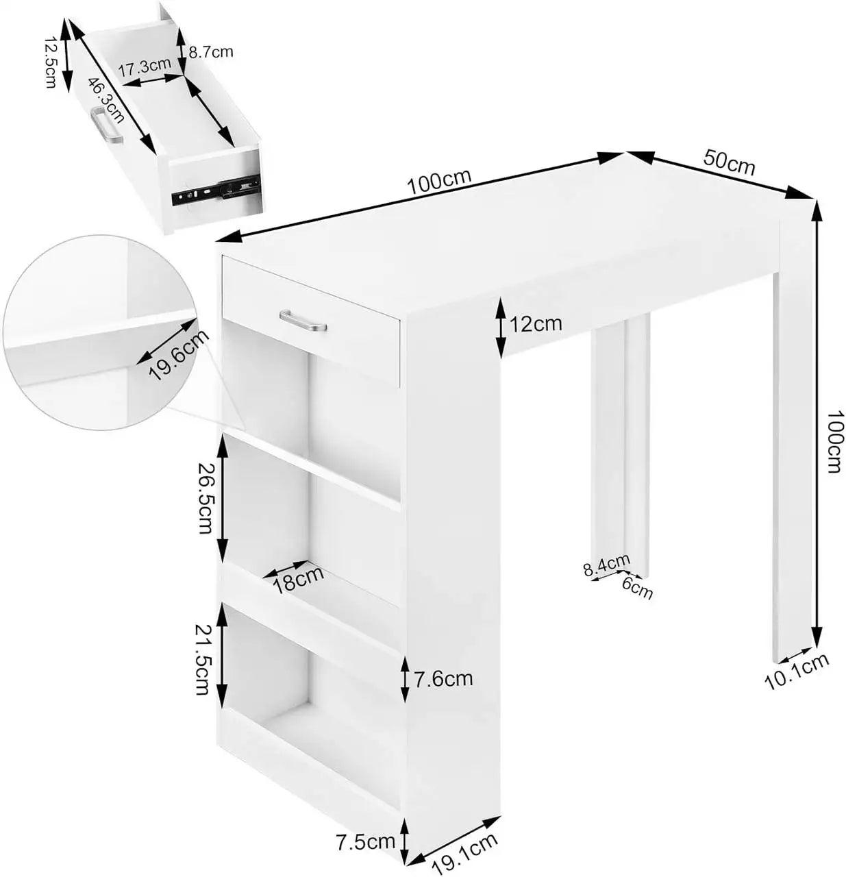 Bar table, with 1 drawer, 3 shelves, with wine rack, kitchen table, white - Buy Cheaply Furniture