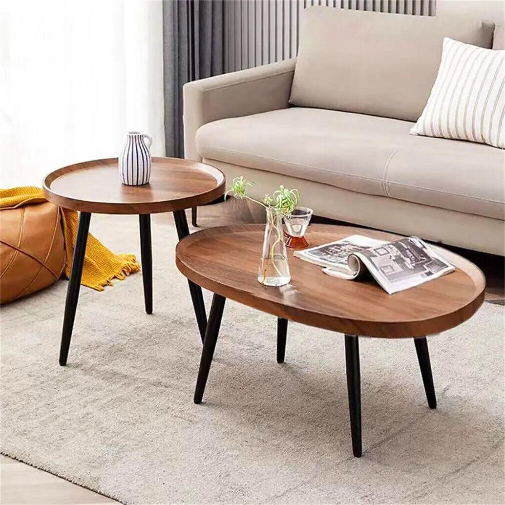 LUVODI Irregular Living Room Coffee Table Set Small Drop-shaped Solid Wooden Sofa Side End Table 2-in1 with Triangle Legs - Buy Cheaply Furniture