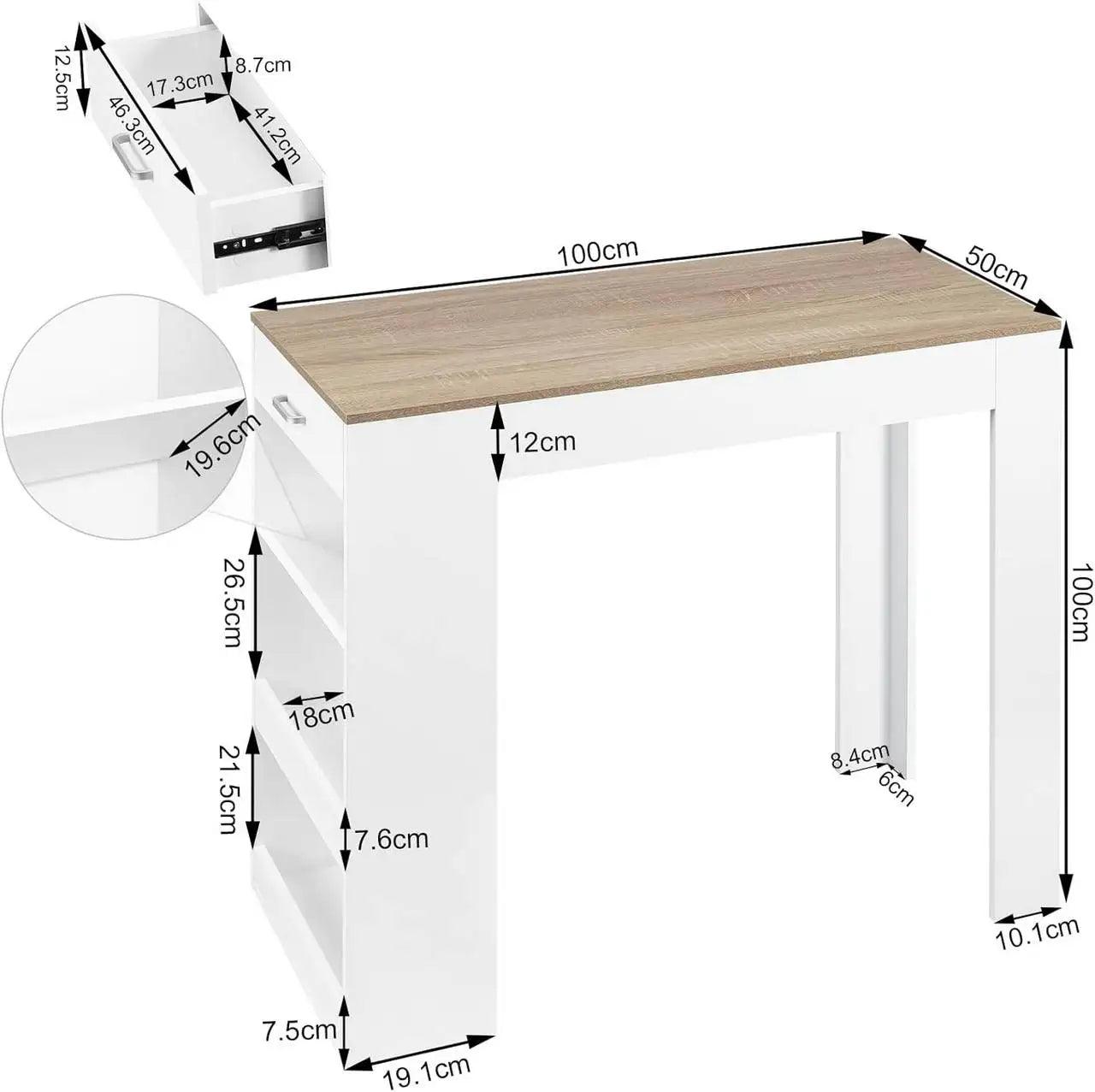 Bar table, with 1 drawer, 3 shelves, with wine rack, kitchen table, white - Buy Cheaply Furniture