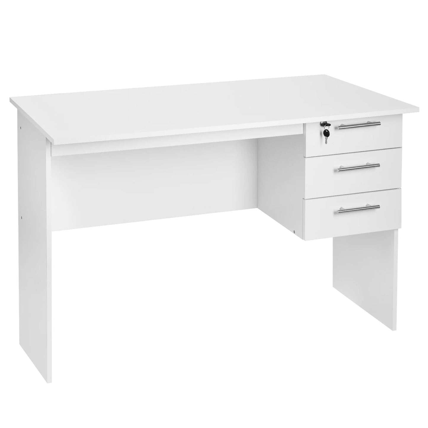 Black/White Chipboard Office Desk with Lock & 3 Drawers for Study