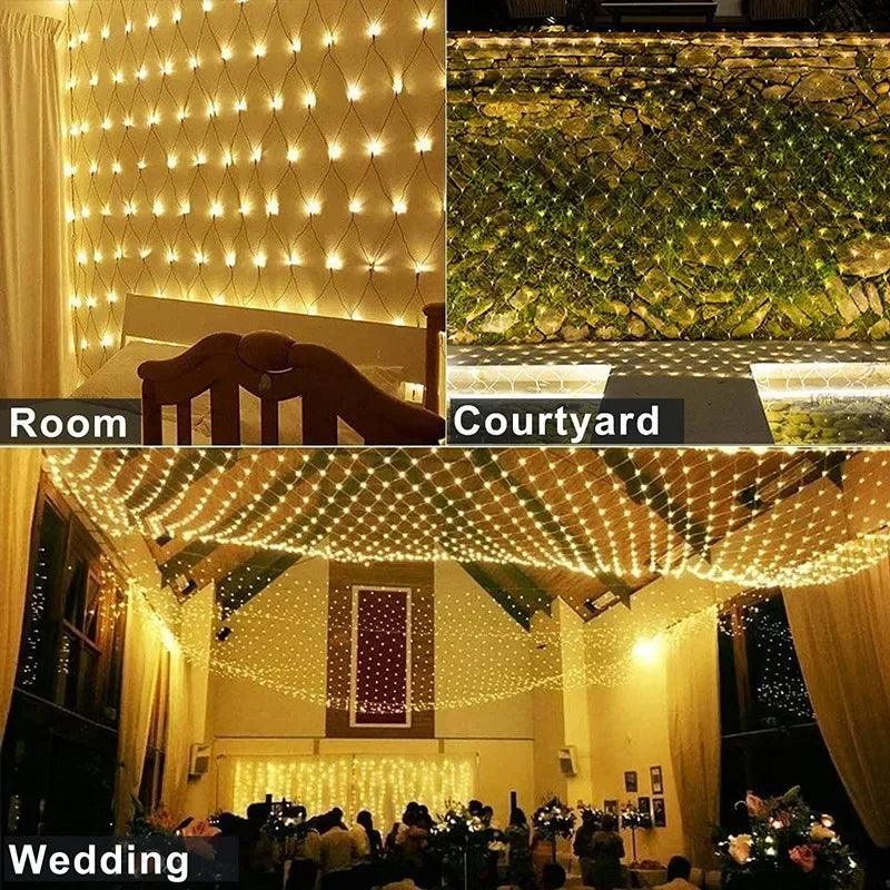 EU plug 1.5x1.5M 2x3M Christmas Garlands LED String Christmas Net Light Fairy Xmas Party Garden Wedding Decoration Curtain Light - Buy Cheaply Furniture