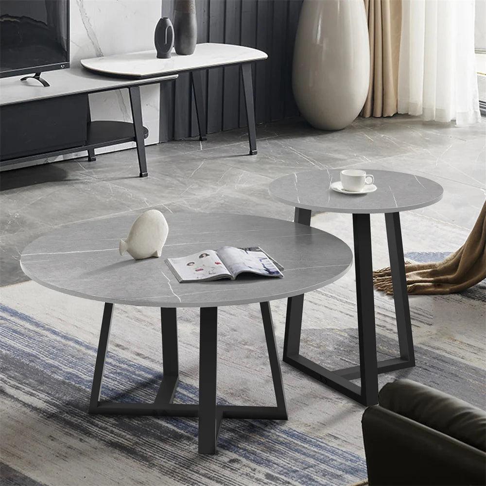 Round Modern Marble Nesting Coffee Set of 2, Stacking Living Room Accent Tables Furniture Sintered Stone Tabletop End Table - Buy Cheaply Furniture