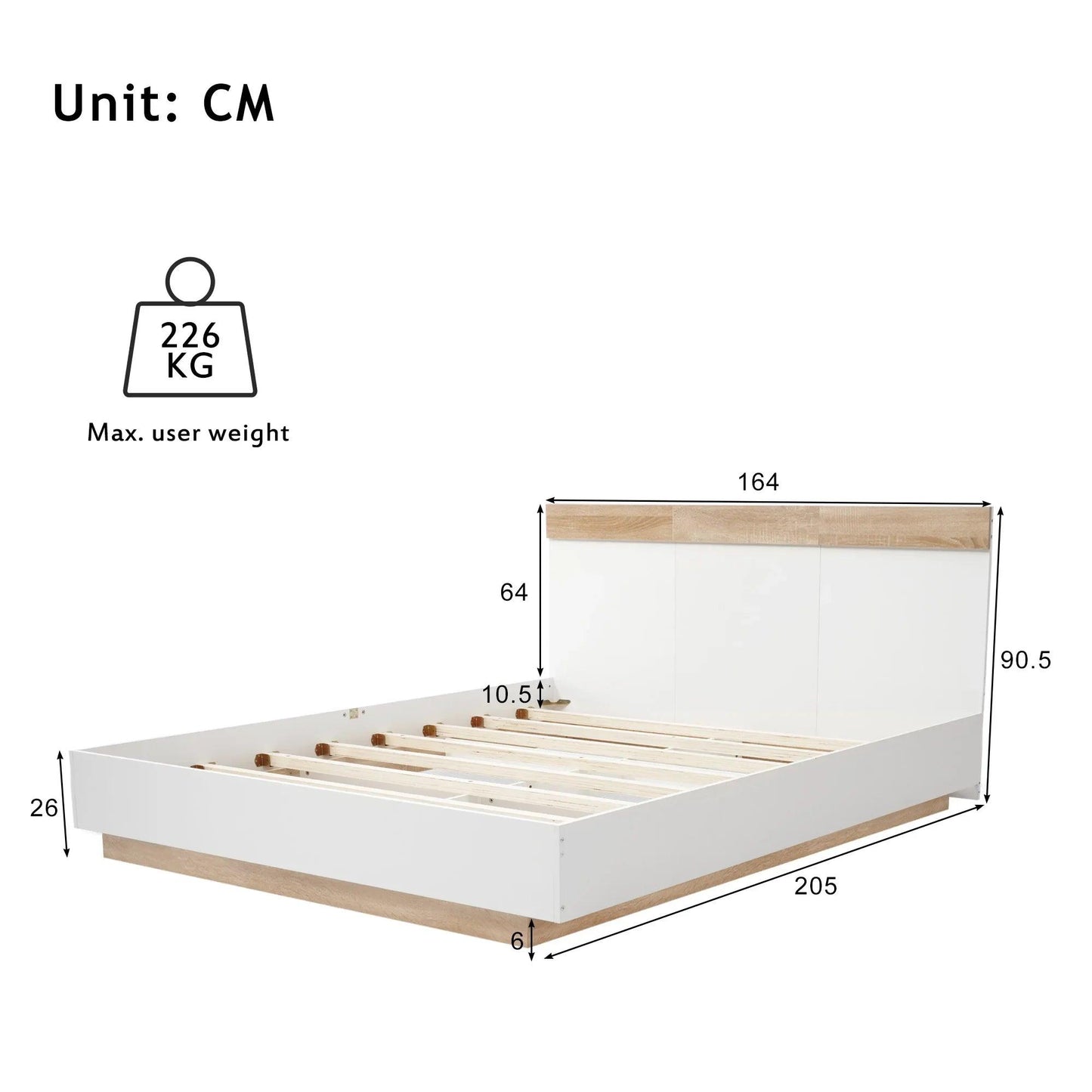 VSOGA Double Wooden Bed 160*200cm With Headboard, Made Of Bed Base And Slatted Frame, Sonoma Oak/white (mattress Not Included) - Buy Cheaply Furniture