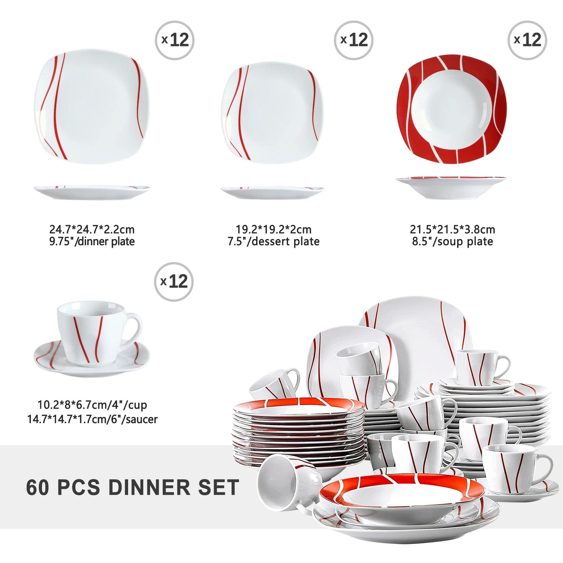 MALACASA FELISA 18/20/30/36/60 Piece White Porcelain Dinner Set with Cup,Saucer Dessert Soup Dinner Plate Tableware Set - Buy Cheaply Furniture