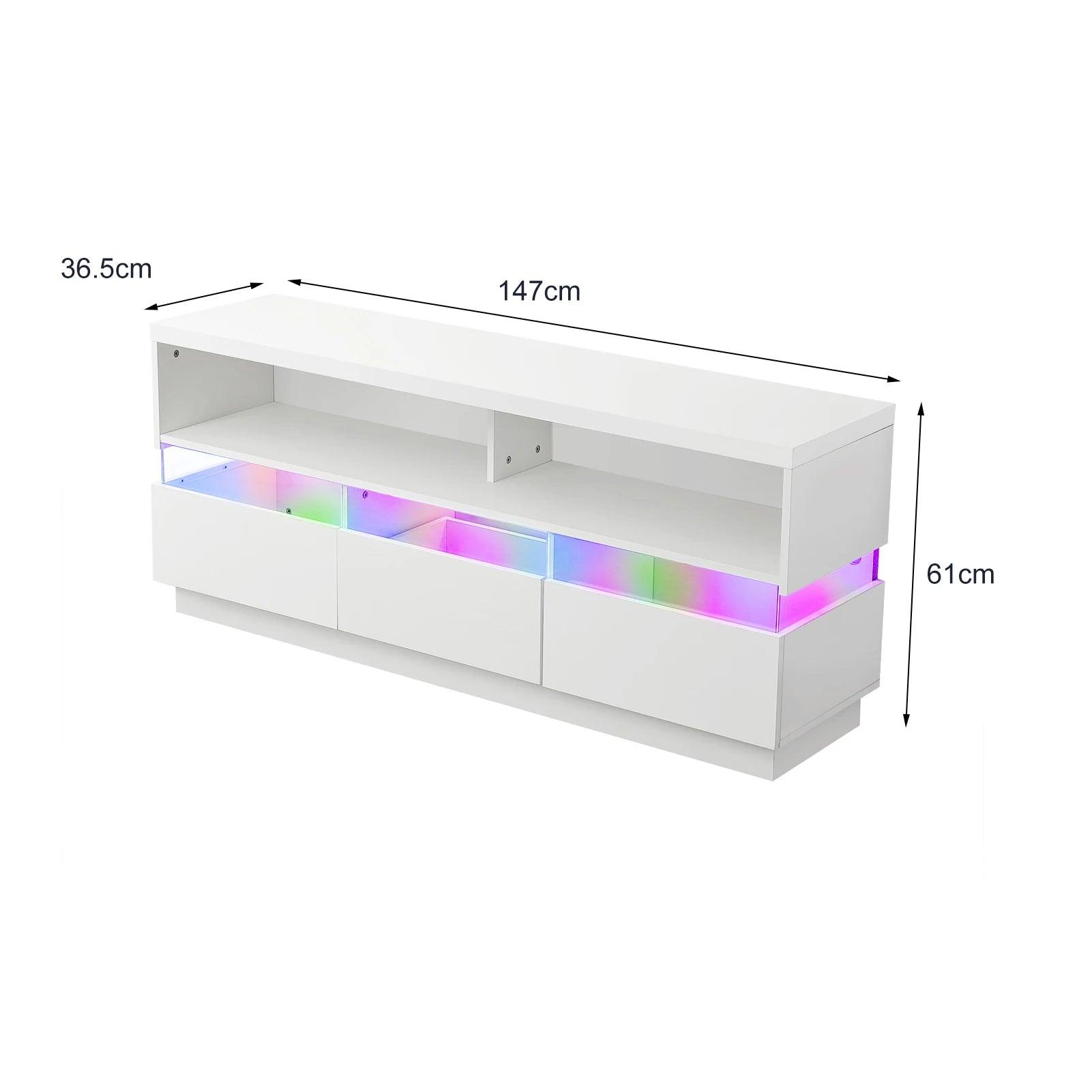 Two-Tier TV Cabinet 147×61×36.5cm ,16 Colors With LED Lighting ,4 Flashing modes and brightness modes,TV stand,White - Buy Cheaply Furniture