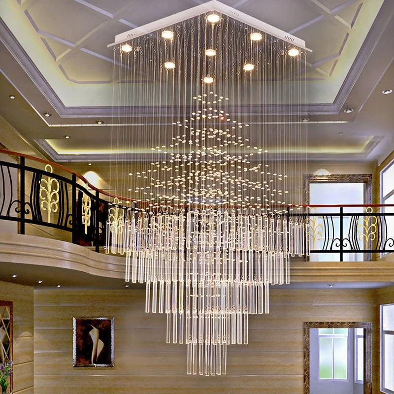 Modern Chandelier For Living Room Columnar Crystal Hanging Lamp Square Base Light Fixture Stair Loft - Buy Cheaply Furniture