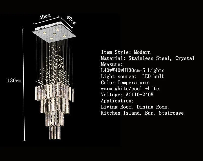 Modern Chandelier For Living Room Columnar Crystal Hanging Lamp Square Base Light Fixture Stair Loft - Buy Cheaply Furniture