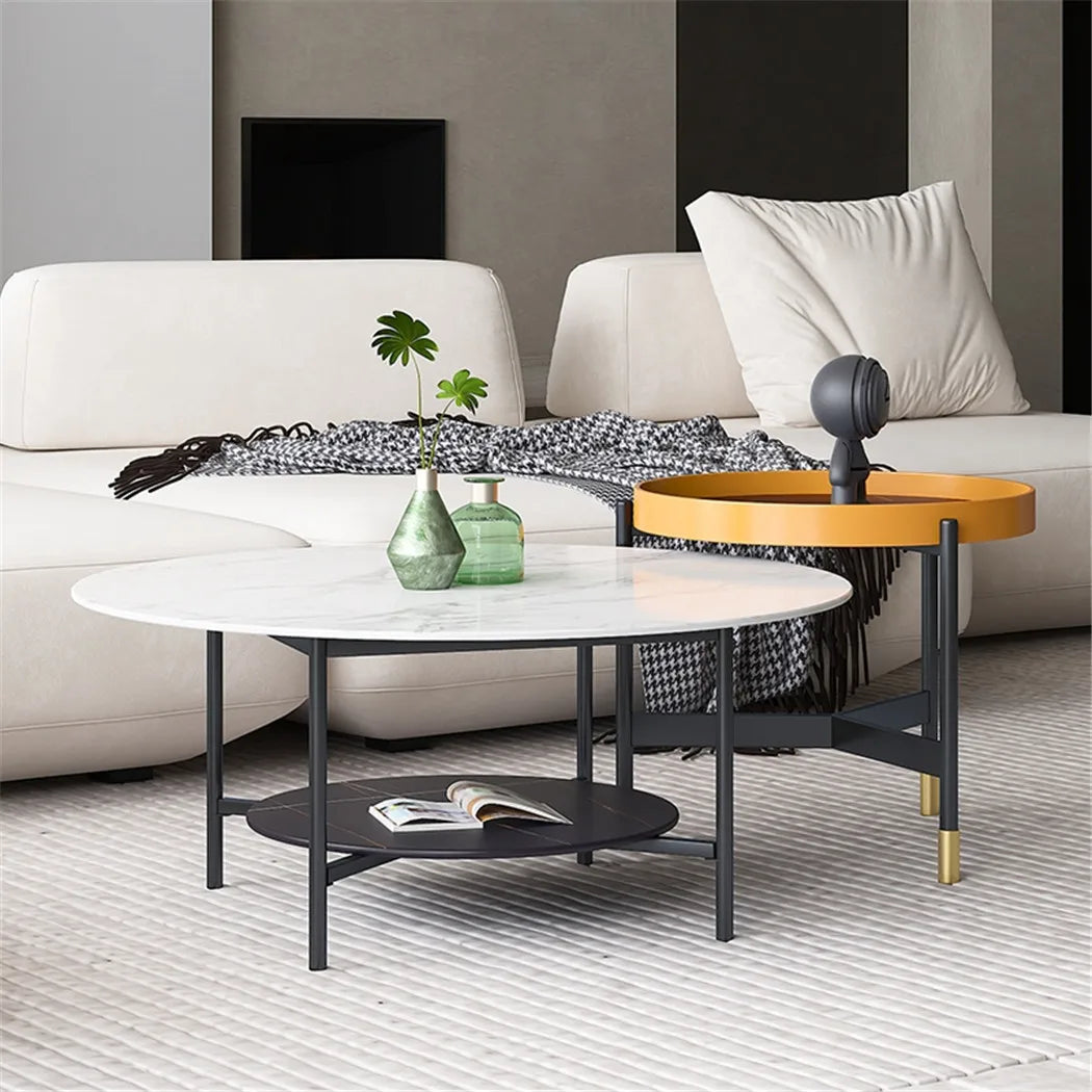 32" Heavy Duty Marble Coffee Table Large 2 Tier Round Sofa Side End Table Nightstand Open Storage Living Room Center Table Decor - Buy Cheaply Furniture