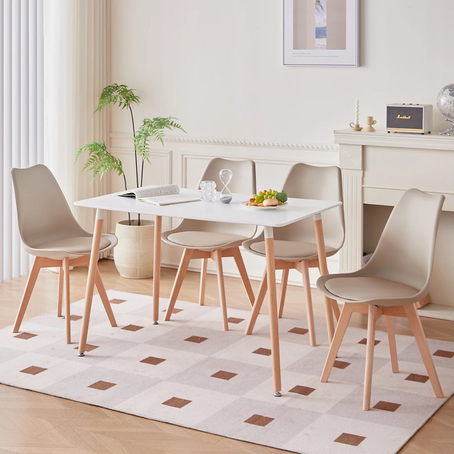 A Set of 6 Nordic Medieval Dining Chairs PU Padded Seat Beech Wood Legs Desk Chairs for Dining Room Bedroom Balcony Restaurant - Buy Cheaply Furniture