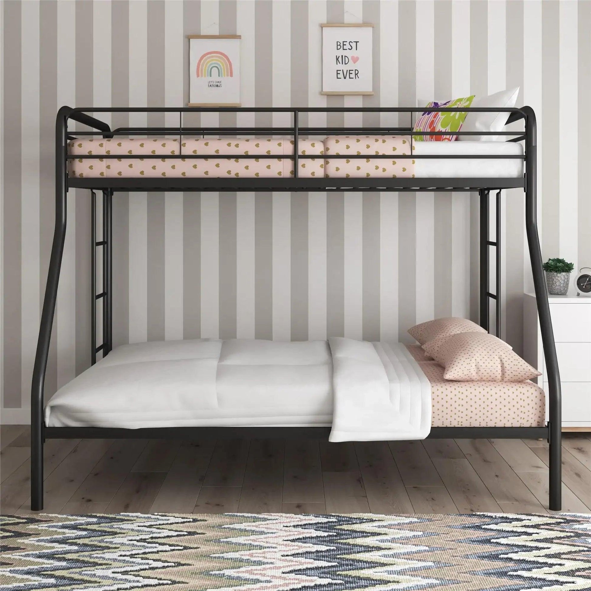 Dusty Twin over Full Metal Bunk Bed with Secured Ladders Black - Buy Cheaply Furniture