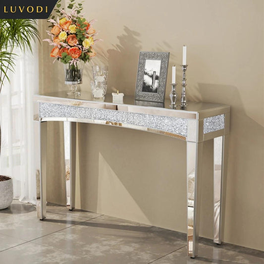 LUVODI 47.2” Long Mirrored Entryway Table Silver Sparkle Crush Diamonds Console Table Behind Sofa for Living Room Bedroom Decor - Buy Cheaply Furniture