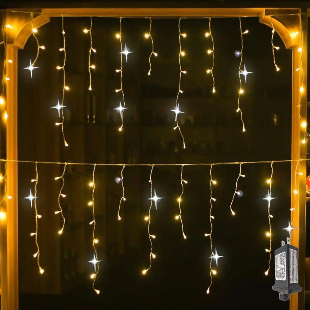 Christmas Festoon Led Icicle Curtain Lights Outdoor 4M(W)*0.6M(H) White Flash Fairy String Light Clear Wire New Year Decorations - Buy Cheaply Furniture