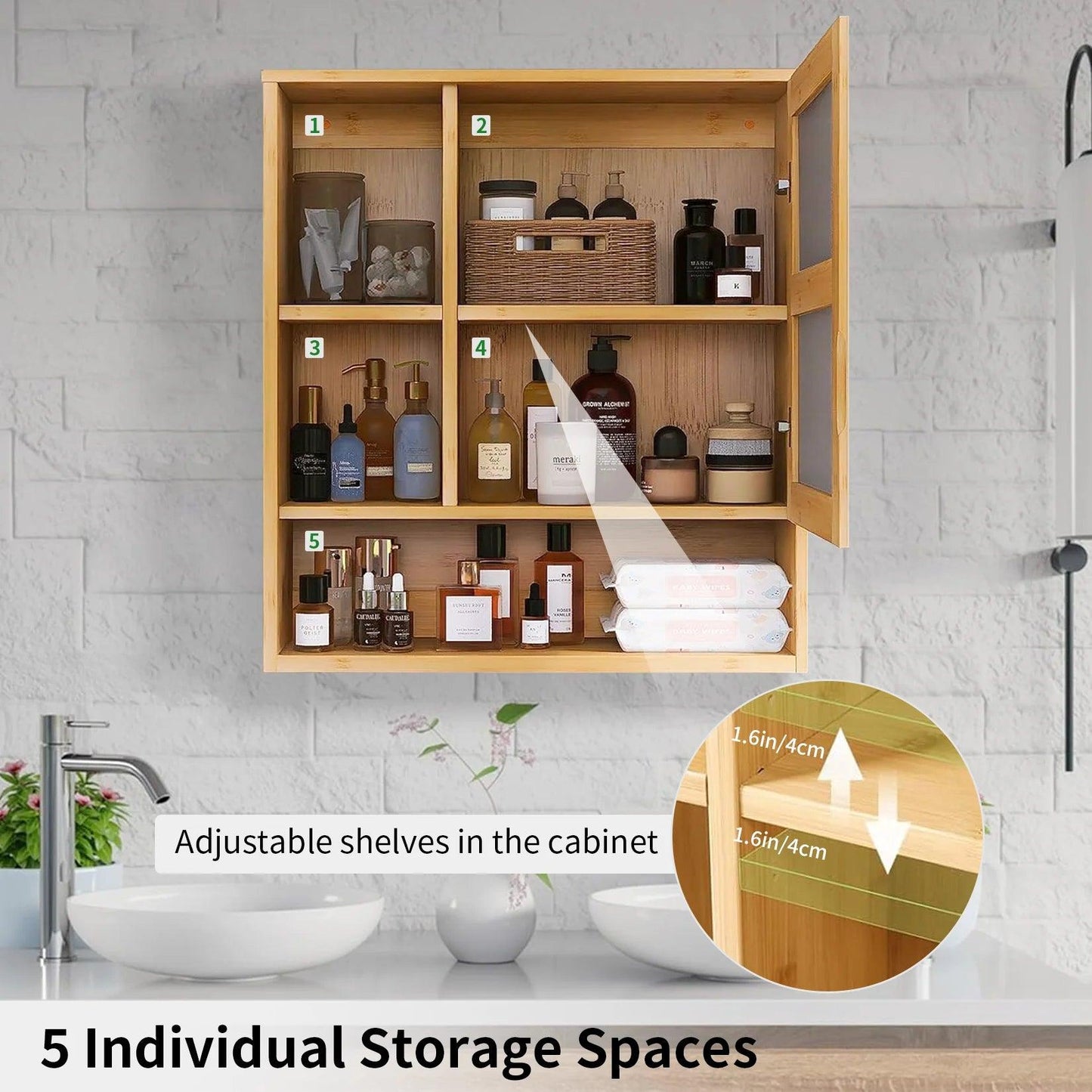 Wall Medicine Cabinet Natural Bamboo Bathroom Storage Cabinet with Mirror - Buy Cheaply Furniture