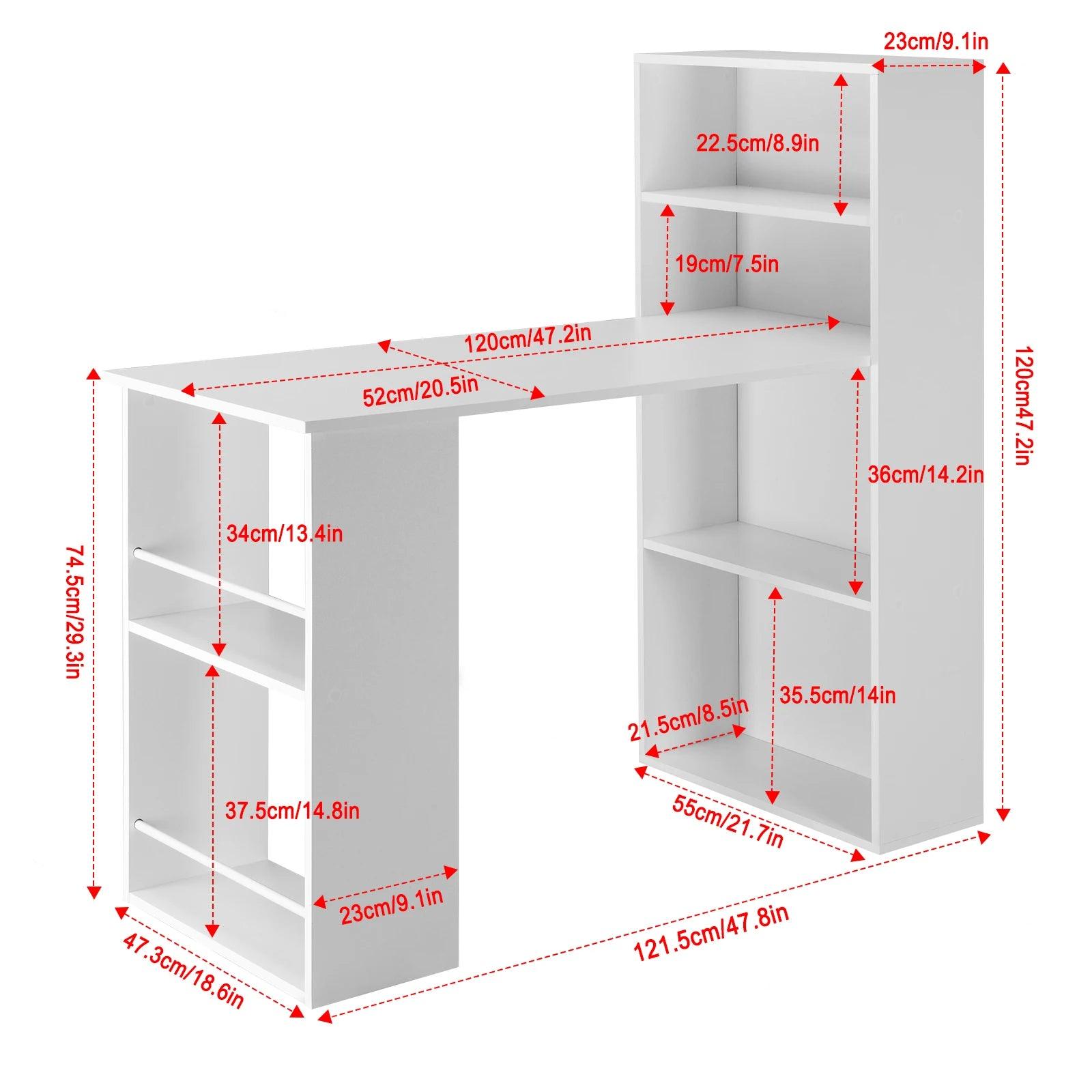 122x120x55cm Computer Office Desk Modern Corner Study Writing Work Table with Storage Shelves for Living Room Home Office - Buy Cheaply Furniture