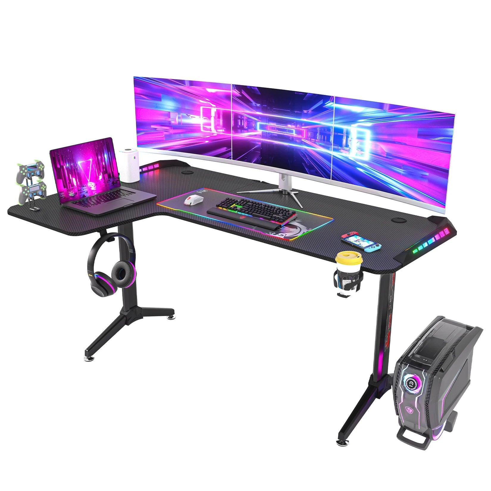 Large Standing Desk L Shaped, 60 Inch Gaming Desk, Rising Sit Stand Up Corner Desk with RGB LED Lights for Computer Home Office - Buy Cheaply Furniture