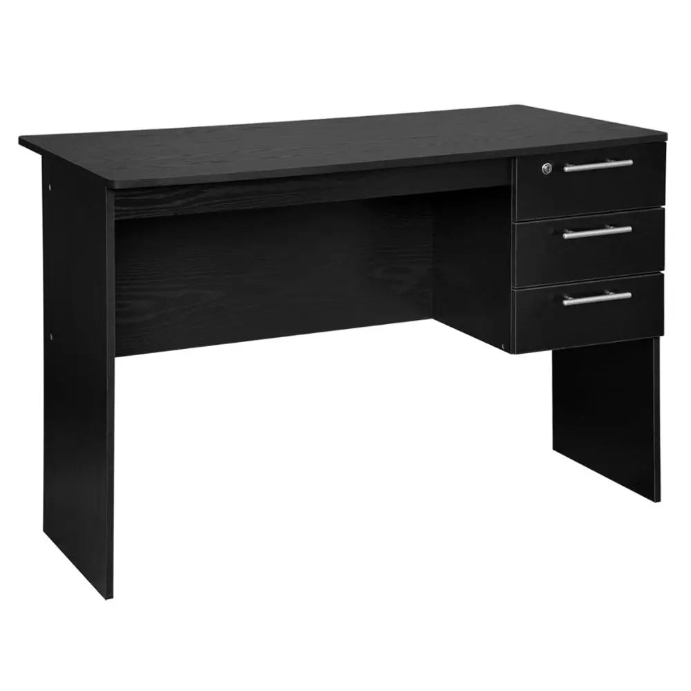 Black/White Chipboard Office Desk with Lock & 3 Drawers for Study