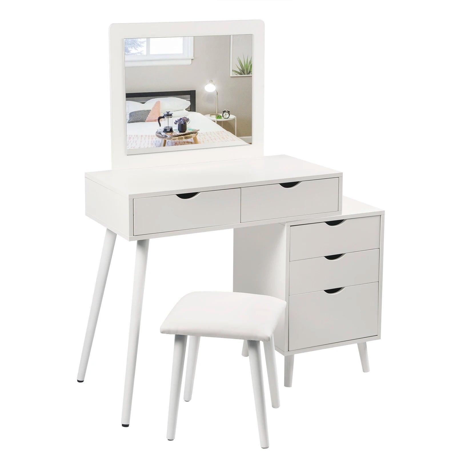 1SET Dressing Table with Makeup Mirror Stool Girls Women Vanity Bedroom Dressers 2 Drawers Bedside Cosmetic Table - Buy Cheaply Furniture