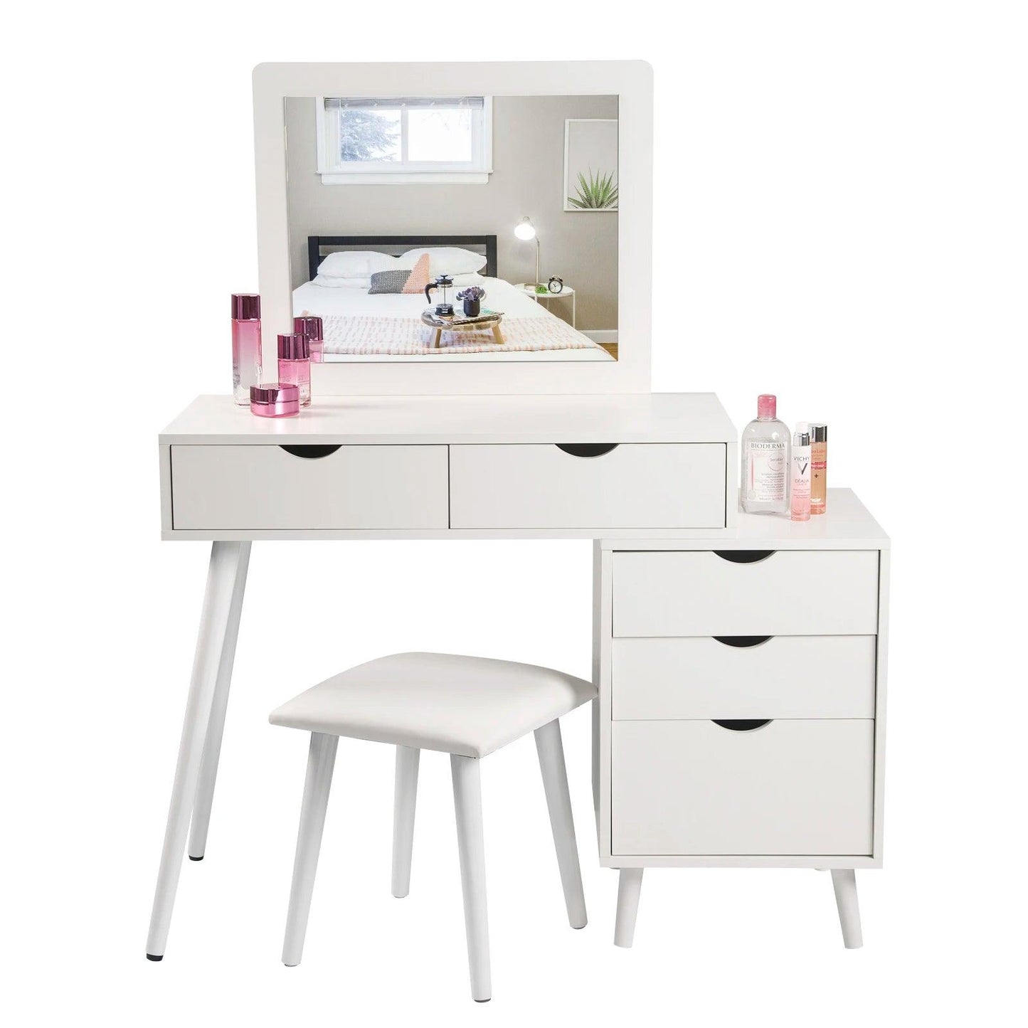 1SET Dressing Table with Makeup Mirror Stool Girls Women Vanity Bedroom Dressers 2 Drawers Bedside Cosmetic Table - Buy Cheaply Furniture